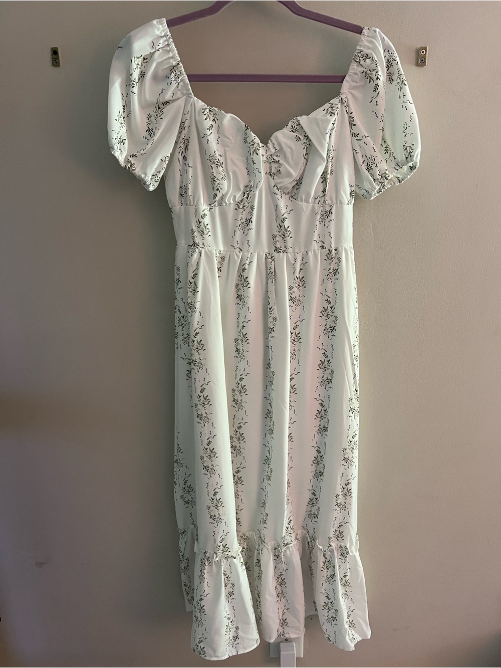 Cider White Midi Dress with Green Floral Print